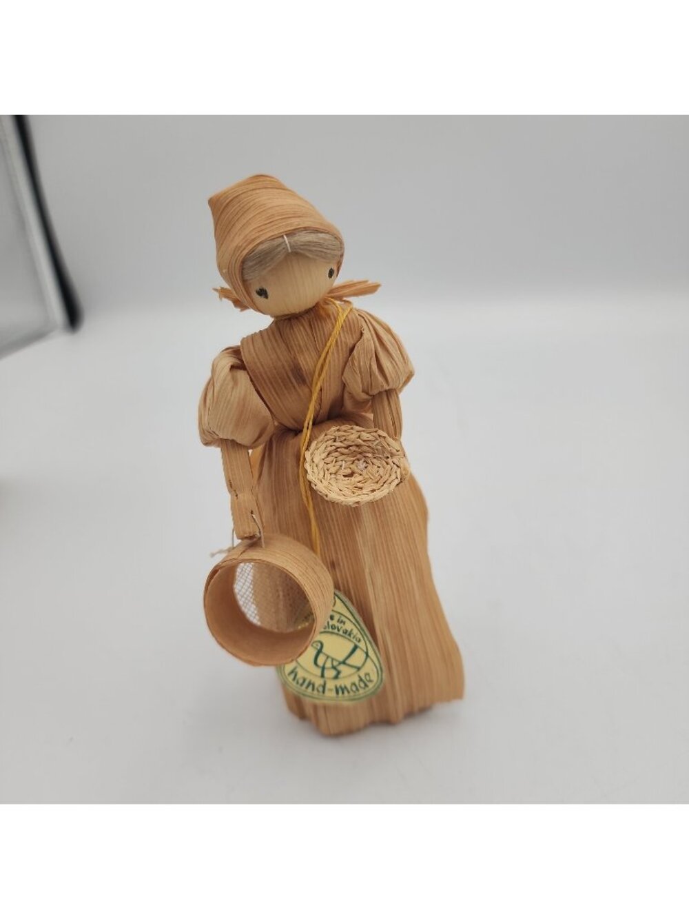 Vintage Corn Husk Doll Basker Weaver Handmade Czech Folk Art Hungary
